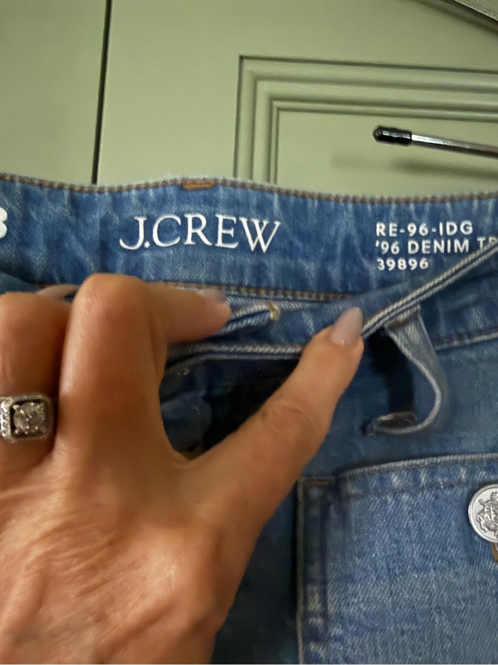 J. Crew Medium Blue High-Rise Wide-Leg Patch Pocket Sailor Jeans 28 Fits Like 29 - Picture 11 of 13